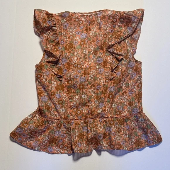 VERONICA BEARD Araya Top Coral Floral Ruffle Button Front Eyelet Detail Blouse 2 - Picture 8 of 10